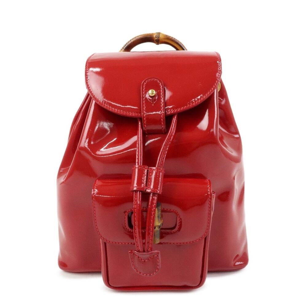 Gucci Bamboo Patent Leather Backpack Red